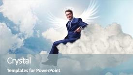  Presentation with angel wings - Slide deck having capital projects - angel investor concept with businessman background and a light blue colored foreground