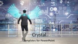  Presentation with angel wings - Presentation theme featuring capital projects - angel investor concept with businessman background and a soft green colored foreground