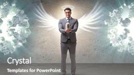  Presentation with angel wings - PPT theme consisting of capital projects - angel investor concept with businessman background and a gray colored foreground
