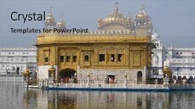  Presentation with india temple - Slide deck consisting of hindu gods - golden temple in amritsar background and a light blue colored foreground