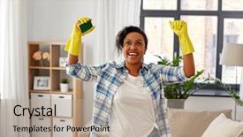  Presentation with rubber gloves - Colorful slide set enhanced with gods protection - cleaning housework and housekeeping concept backdrop and a mint green colored foreground