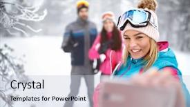  Presentation with beautiful skin and beach - PPT layouts featuring goggles - beautiful girl making selfie background and a lemonade colored foreground