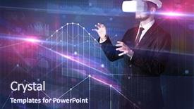  Presentation with virtual reality therapy - Audience pleasing PPT theme consisting of goggles organizing 3d graphs chart backdrop and a  colored foreground