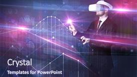  Presentation with virtual reality - Presentation enhanced with goggles organizing 3d graphs chart background and a  colored foreground