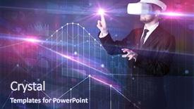  Presentation with virtual reality - Slide set enhanced with goggles organizing 3d graphs chart background and a  colored foreground