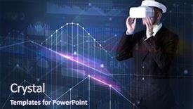  Presentation with virtual reality - Colorful presentation theme enhanced with goggles organizing 3d graphs chart backdrop and a navy blue colored foreground