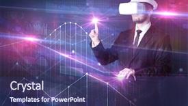  Presentation with virtual reality therapy - Slide set having goggles organizing 3d graphs chart background and a ocean colored foreground