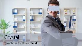  Presentation with virtual reality therapy - Beautiful slides featuring raquet - businessman playing virtual reality tennis backdrop and a  colored foreground