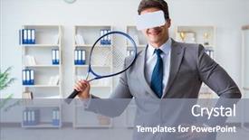  Presentation with virtual reality medical - Theme enhanced with raquet - businessman playing virtual reality tennis background and a  colored foreground