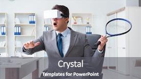  Presentation with virtual reality physical therapy - Presentation having raquet - businessman playing virtual reality tennis background and a  colored foreground