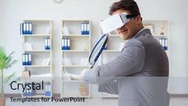  Presentation with virtual reality - Colorful slide set enhanced with raquet - businessman playing virtual reality tennis backdrop and a  colored foreground