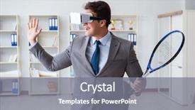  Presentation with virtual reality - Cool new PPT theme with sports waste - businessman playing virtual reality tennis backdrop and a  colored foreground