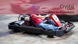  Presentation with race - Presentation theme having going - indoor karting race rushing kart background and a coral colored foreground