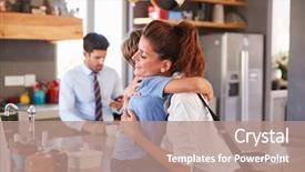  Presentation with saying goodbye - PPT layouts having going - mother saying goodbye to son background and a coral colored foreground