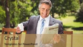  Presentation with newspaper - Colorful presentation enhanced with going away - businessman reading newspaper backdrop and a coral colored foreground