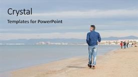  Presentation with aged - Audience pleasing presentation theme consisting of going away - handsome middle-aged man walking backdrop and a light blue colored foreground