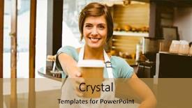  Presentation with coffee shop - Colorful presentation enhanced with going away - pretty barista smiling at camera backdrop and a yellow colored foreground