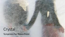  Presentation with behind curtain - Presentation enhanced with going away - young couple behind transparent curtain background and a light gray colored foreground