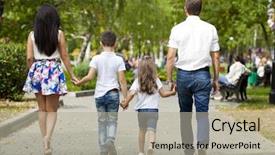  Presentation with walking young wild jaguar - Colorful slide set enhanced with going away - young happy family walking backdrop and a mint green colored foreground