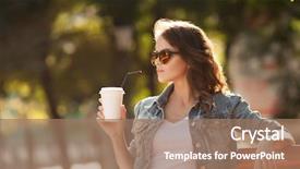  Presentation with young woman diagnosis of sti - Slide deck consisting of going away - young stylish woman drinking coffee background and a coral colored foreground