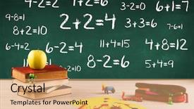  Presentation with back-school - Slides with going back to school concept with blackboard full of numbers and a busy student desk background and a coral colored foreground