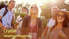  Presentation with big group people - Presentation theme consisting of going camping at music festival background and a tawny brown colored foreground