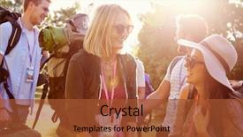  Presentation with big group people - PPT theme enhanced with going camping at music festival background and a red colored foreground