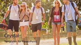  Presentation with music festival classic film - Beautiful slide set featuring going camping at music festival backdrop and a coral colored foreground