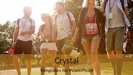  Presentation with group of people praying to god - Colorful presentation theme enhanced with going camping at music festival backdrop and a gold colored foreground