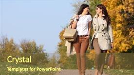  Presentation with autumn - Colorful PPT theme enhanced with two cheerful girls twins in the autumn park backdrop and a tawny brown colored foreground
