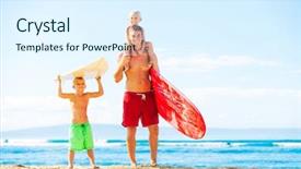  Presentation with surfing - Slide set having going surfing at the beach background and a sky blue colored foreground