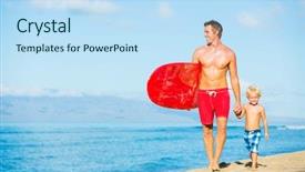  Presentation with father and son - Presentation consisting of going surfing at the beach background and a sky blue colored foreground