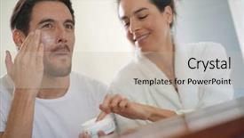  Presentation with couple - Beautiful presentation featuring going through daily beauty regime backdrop and a soft green colored foreground