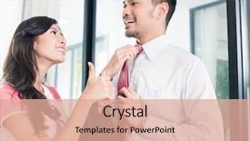  Presentation with helping man - PPT theme with going to office for work background and a coral colored foreground