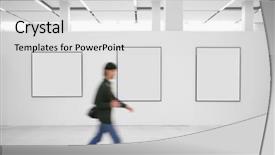  Presentation with art exhibition - Presentation theme having going visitor at an exhibition background and a light gray colored foreground
