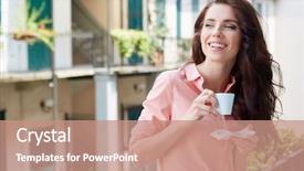  Presentation with coffee cup diary - Slides with going work - woman with cup of coffee background and a coral colored foreground