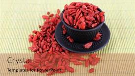  Presentation with goji - Beautiful presentation featuring goji berries in black cup and saucer on bamboo mat background backdrop and a red colored foreground