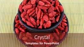  Presentation with goji - Slides having goji berries in black cup and saucer on bamboo mat background background and a tawny brown colored foreground