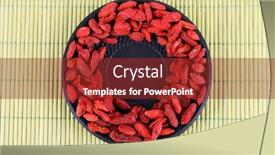  Presentation with goji - Audience pleasing presentation theme consisting of goji berries in black saucer on bamboo mat background backdrop and a tawny brown colored foreground