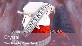  Presentation with goji - Amazing PPT theme having goji berries in glass bottle wrapped with paper with measuring tape on wooden table background backdrop and a violet colored foreground