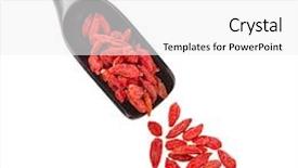  Presentation with beverage tea - Audience pleasing theme consisting of goji berries the addition to the tea beverage in black wooden scoop isolated on white background backdrop and a white colored foreground