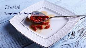  Presentation with goji - Cool new presentation theme with goji-berry-jam-in-spoon backdrop and a sky blue colored foreground
