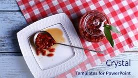  Presentation with goji - Amazing presentation design having goji-berry-jam-in-spoon backdrop and a sky blue colored foreground