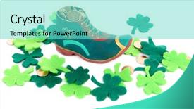  Presentation with gold leaves - Colorful presentation design enhanced with gold and clover leaves backdrop and a seafoam green colored foreground