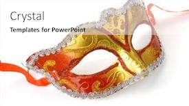  Presentation with red gold - Beautiful PPT theme featuring gold-and-red-carnival-mask backdrop and a white colored foreground