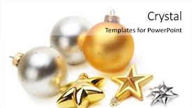  Presentation with gold silver - Audience pleasing theme consisting of gold and silver christmas balls backdrop and a white colored foreground