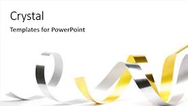  Presentation with gold silver - PPT theme featuring gold and silver curl ribbon background and a white colored foreground