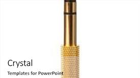  Presentation with audio - Theme with gold audio plug isolated on white background and a white colored foreground