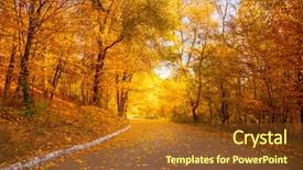  Presentation with monthly report gold exploration - Colorful PPT theme enhanced with gold autumn in the city backdrop and a tawny brown colored foreground