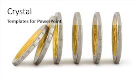  Presentation with domino - PPT theme consisting of gold balance - falling coins like a domino background and a white colored foreground